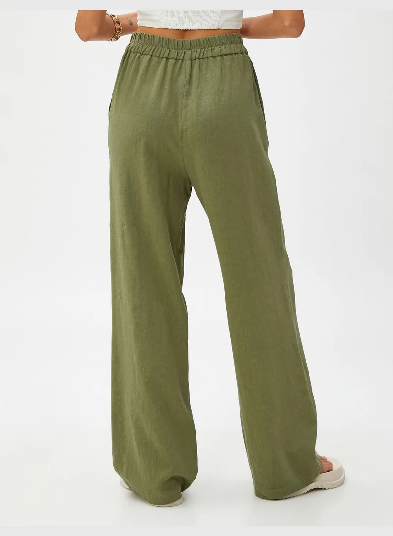 KOTON Straight Trousers Pocket Linen Blended