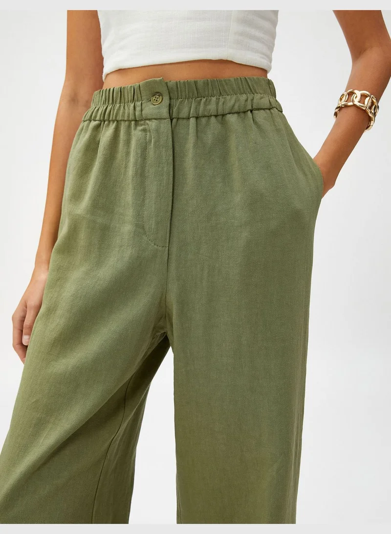 KOTON Straight Trousers Pocket Linen Blended