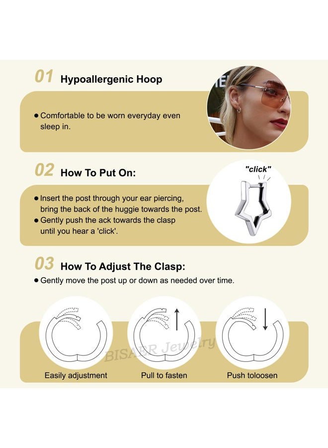 BISAER 925 Sterling Silver Cute Hoop Earrings for Women Hypoallergenic Small Sleeper Tragus Hoop Earrings Cartilage Jewelry Gifts, Sterling Silver, Cubic Zirconia - Image 4