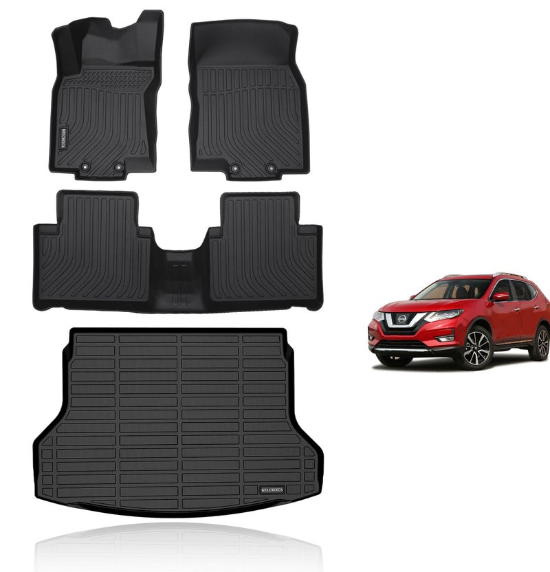 KELCSEECS Floor Mats Cargo Liner for 2014 2015 2016 2017 2018 2019 2020 Nissan Rogue Not Fit Sport Car Mats Cargo Mat Trunk Mat All Weather Rogue Floor Mats Trunk Liner Black