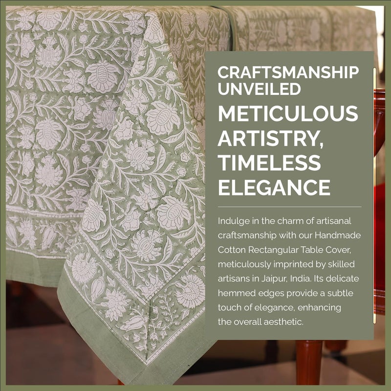 Labhanshi Indian Handblock Print Pre-Washed Cotton Floral 60x90 Inch Rectangle 6-Seater TableCloth|Rustic Farmhouse Decorative Party Event Wedding Banquet Thanksgiving Festive holiday Decor|Sage Green - Image 5