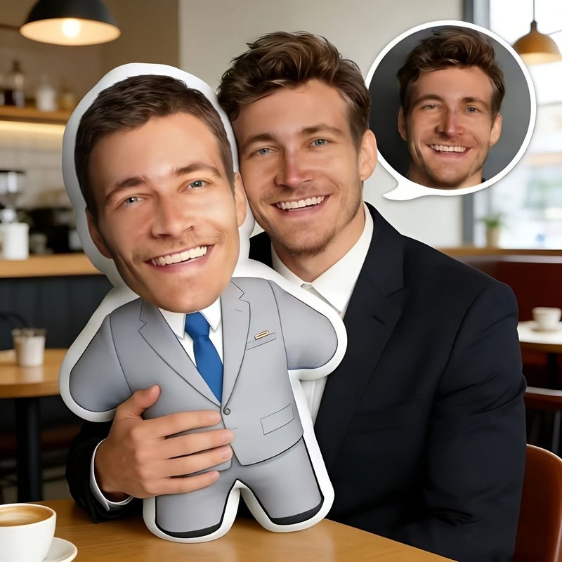 Custom Face Suit Figure Pillow 40cm Printable Photo Mini Me Doll Business Style Pillow Toy Creative Gift for Boss Colleague Friend with Crisp Suit Exquisite Tie and Your Exclusive Smile - Image 2