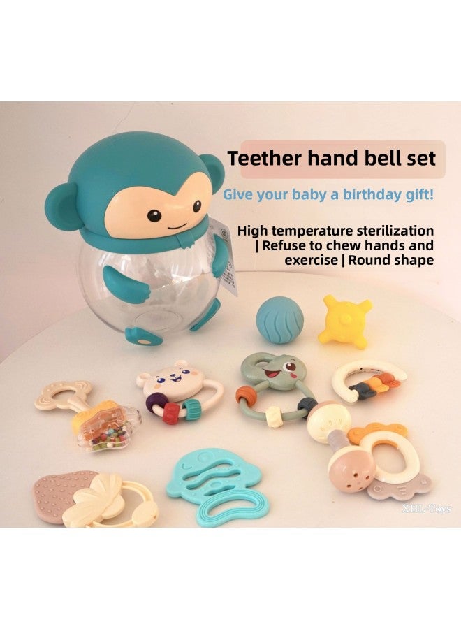 Meibeile Baby Hand Rattle Teeth Gel Soothing Toys Educational Early Education Grasping Bite Boiled Newborn Gift-Color:Small Monkey Storage Can Tooth Glue Rattle 10-piece Set  - Image 2