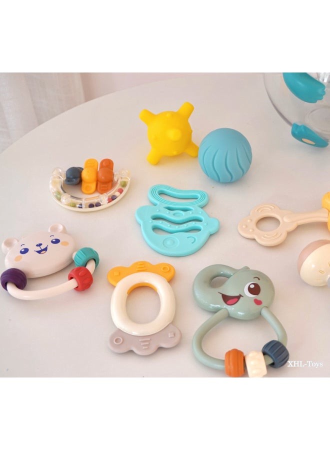 Meibeile Baby Hand Rattle Teeth Gel Soothing Toys Educational Early Education Grasping Bite Boiled Newborn Gift-Color:Small Monkey Storage Can Tooth Glue Rattle 10-piece Set  - Image 4