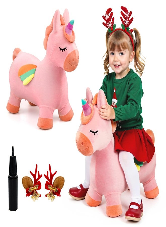 EVERICH TOY Bouncy Horse Unicorn Toys, Inflatable Bouncing Animal Hopping Toys, Outdoor Indoor Ride on Bouncer, Boys Girls Birthday Gift for 18 Month 2 3 4 5 6 Year Old Kid- Plush Unicorn Toy - Image 1