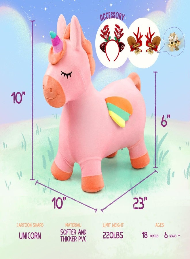 EVERICH TOY Bouncy Horse Unicorn Toys, Inflatable Bouncing Animal Hopping Toys, Outdoor Indoor Ride on Bouncer, Boys Girls Birthday Gift for 18 Month 2 3 4 5 6 Year Old Kid- Plush Unicorn Toy - Image 3