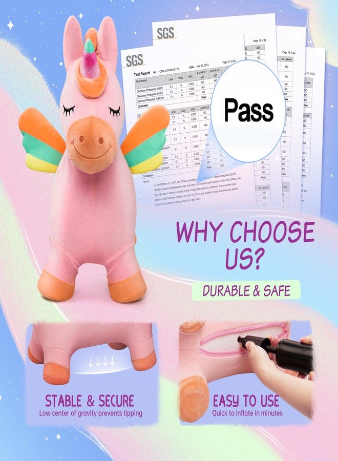 EVERICH TOY Bouncy Horse Unicorn Toys, Inflatable Bouncing Animal Hopping Toys, Outdoor Indoor Ride on Bouncer, Boys Girls Birthday Gift for 18 Month 2 3 4 5 6 Year Old Kid- Plush Unicorn Toy - Image 5