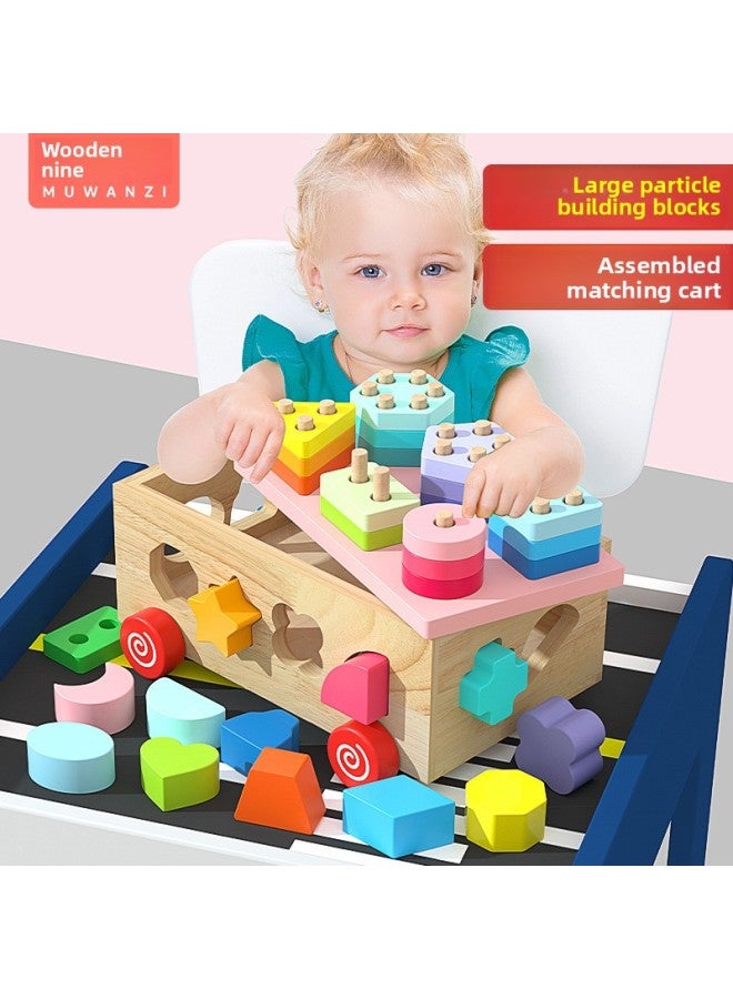 Baby Building Blocks Wood Assembled Shape Matching Toys For Infant Children Early Education 0-1 Year Old 2 Boys And Girls-Color:17-hole Shape Intelligence Box Can Drag The Car (color Cognition, Larg - Image 3