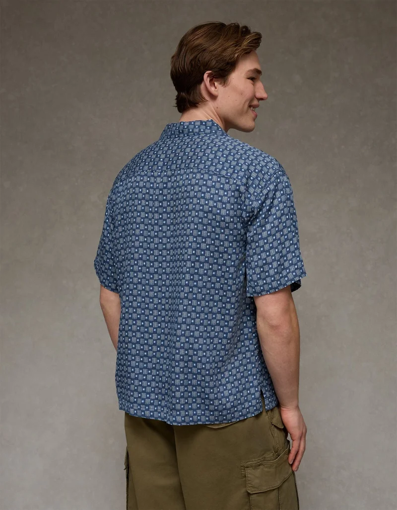 American Eagle  AE Relaxed Fit Camp Collar Button-Up Shirt for Men | Best Price UAE