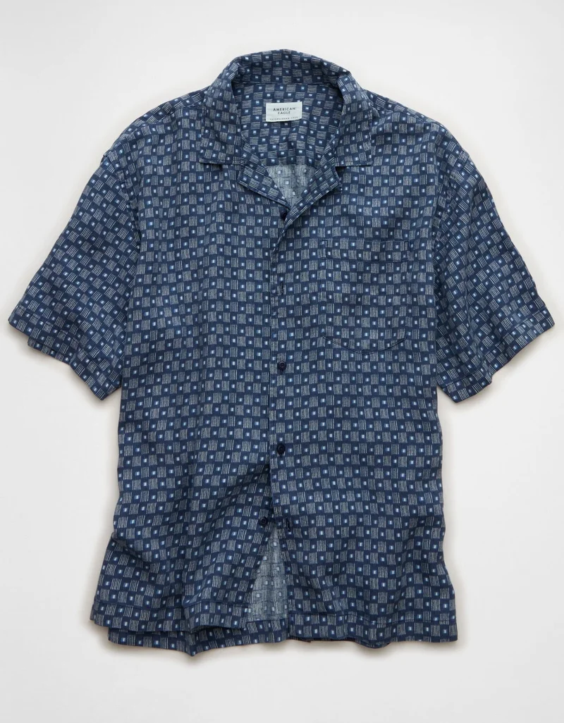 American Eagle  AE Relaxed Fit Camp Collar Button-Up Shirt for Men | Best Price UAE