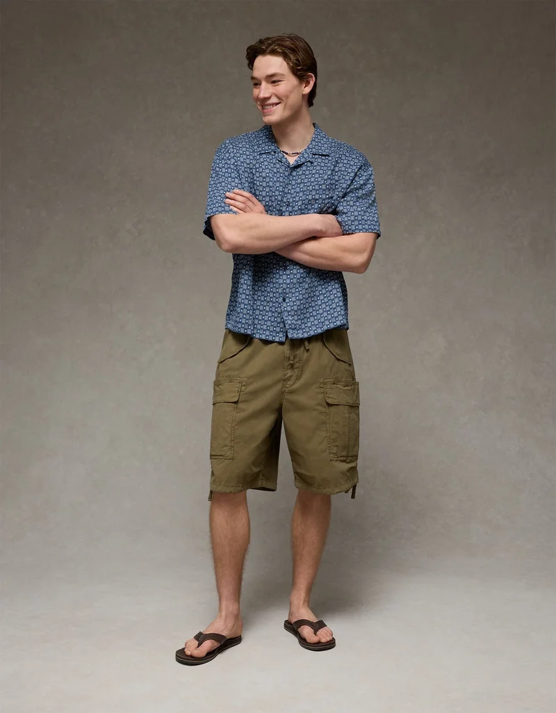 American Eagle  AE Relaxed Fit Camp Collar Button-Up Shirt for Men | Best Price UAE
