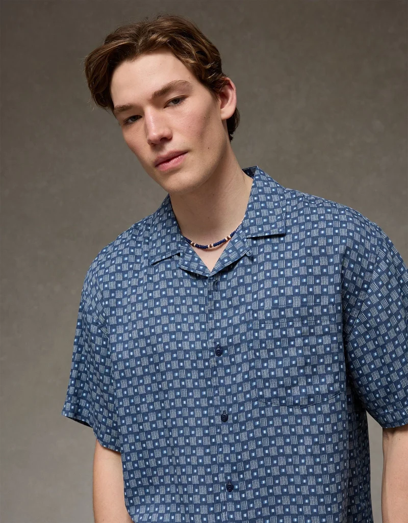 American Eagle  AE Relaxed Fit Camp Collar Button-Up Shirt for Men | Best Price UAE