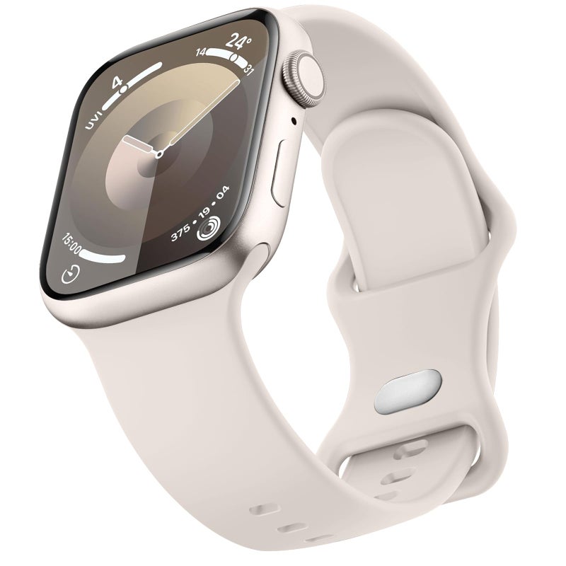 Mugust Sport Bands Compatible with Apple Watch Band 41mm 40mm 38mm Soft Silicone Correa Wristband Replacement Strap Compatible for Apple Watch SE2 SE Series 9 8 7 6 5 4 3 Women Men Starlight - Image 2