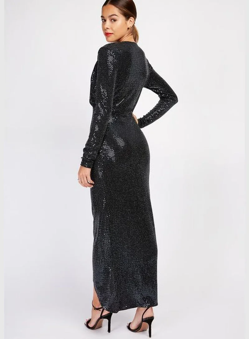 ليتل مسترس Little Mistress Black Foil Sequin Maxi Dress