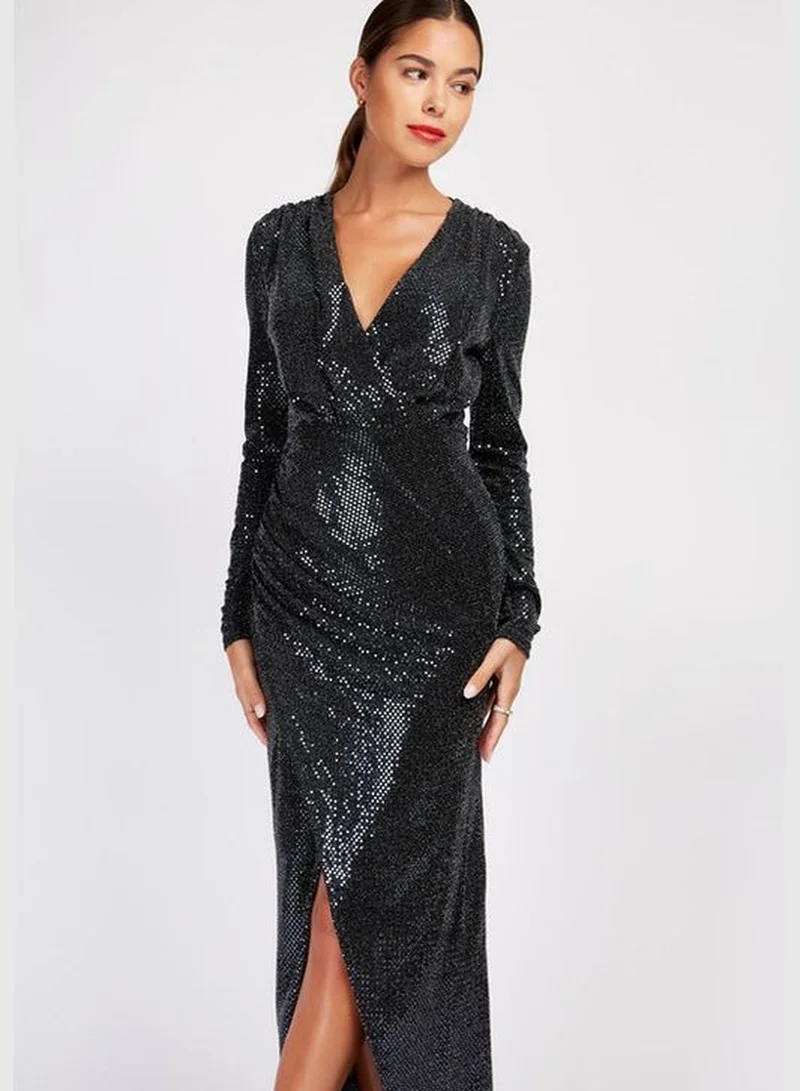 ليتل مسترس Little Mistress Black Foil Sequin Maxi Dress