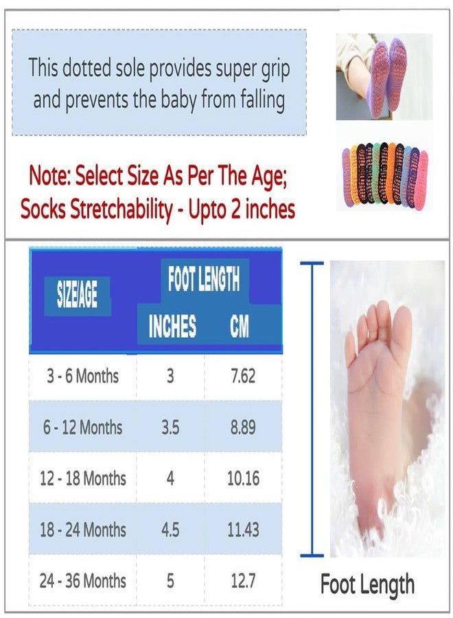 NEOBABY جوارب نيوبابي القطنية المطبوعة المضادة للانزلاق والمنقطة للأطفال والرضع من الجنسين (تصاميم متنوعة/عشوائية) - (عبوة من 6 جوارب)، عادية - Image 4
