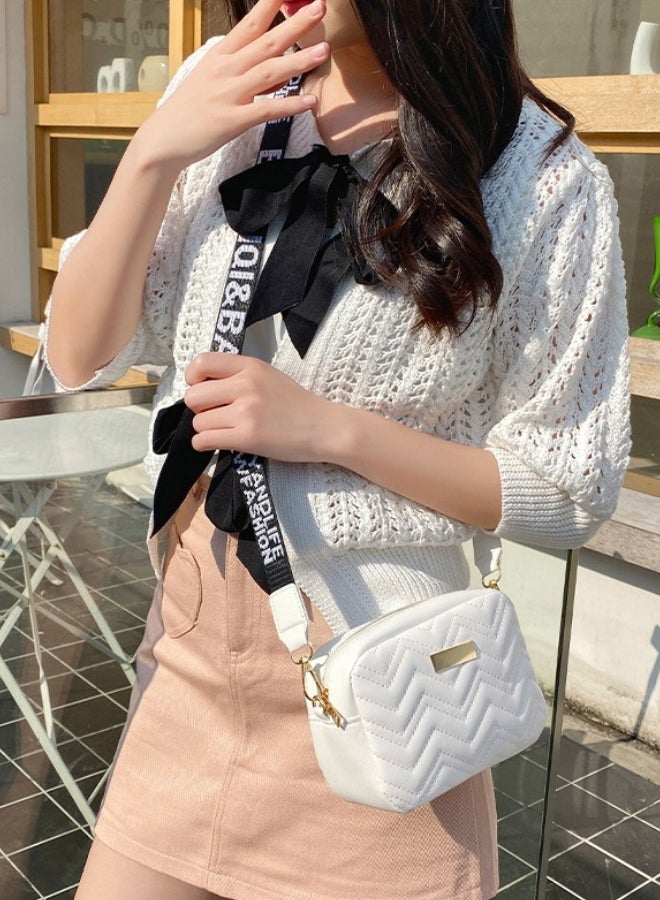 Women's Versatile Plaid Shoulder Bag, Ladies PU Leather Crossbody Bag Sling Bag Side Bag Carry Bag, Portable Solid Color Handbag Satchel Bag Phone Bag Beach Bag for Girls/College Students (White)  - Image 2
