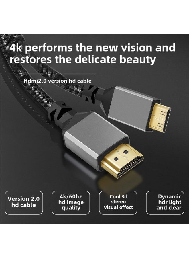Minihdmi To Hdmi Hd Line 2.0 Version 4K Line Gray Aluminum Mesh Mini HDMI Male Conversion Line-Colour:Black-Line Length:2m - Image 1