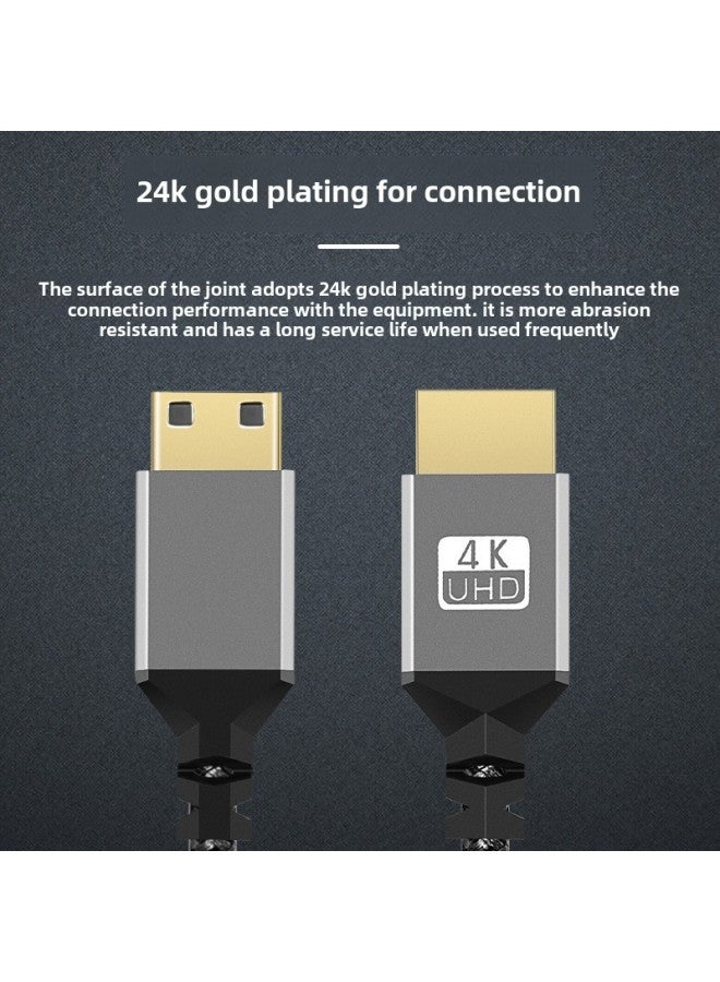 Minihdmi To Hdmi Hd Line 2.0 Version 4K Line Gray Aluminum Mesh Mini HDMI Male Conversion Line-Colour:Black-Line Length:2m - Image 3