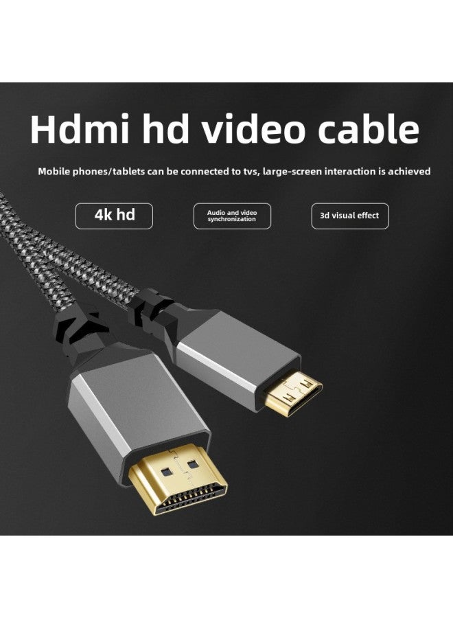 Minihdmi To Hdmi Hd Line 2.0 Version 4K Line Gray Aluminum Mesh Mini HDMI Male Conversion Line-Colour:Black-Line Length:2m - Image 4