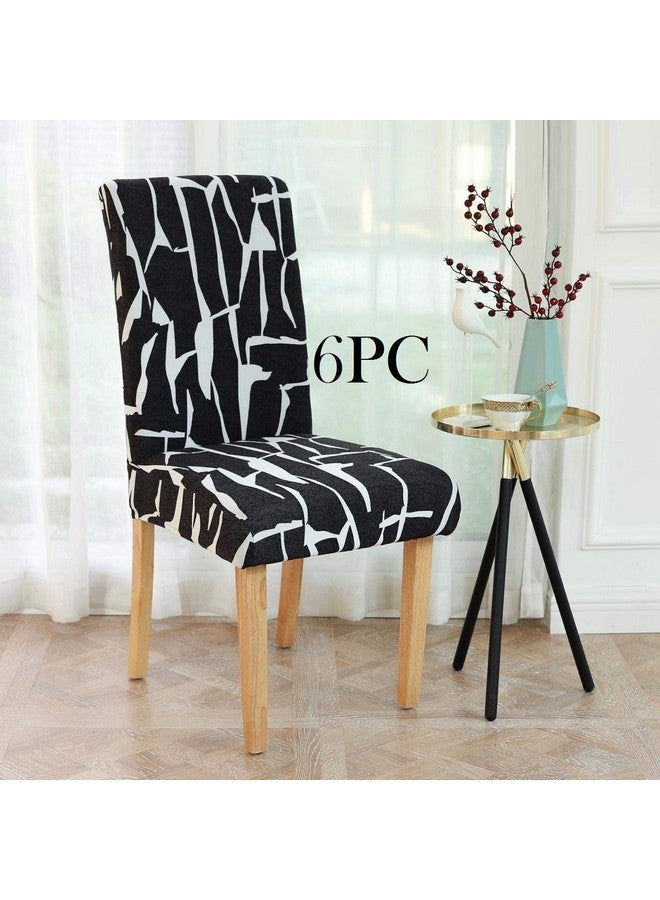 Lukzer غطاء كرسي طعام قابل للتمدد بتصميم أسود وأبيض من لوكزر 6 قطع | غطاء قابل للإزالة والغسل يناسب جميع الكراسي | 140 جرام من بوليستر سباندكس | غطاء واقي مرن للكراسي في المنزل والفنادق (CC-026-06) - Image 1
