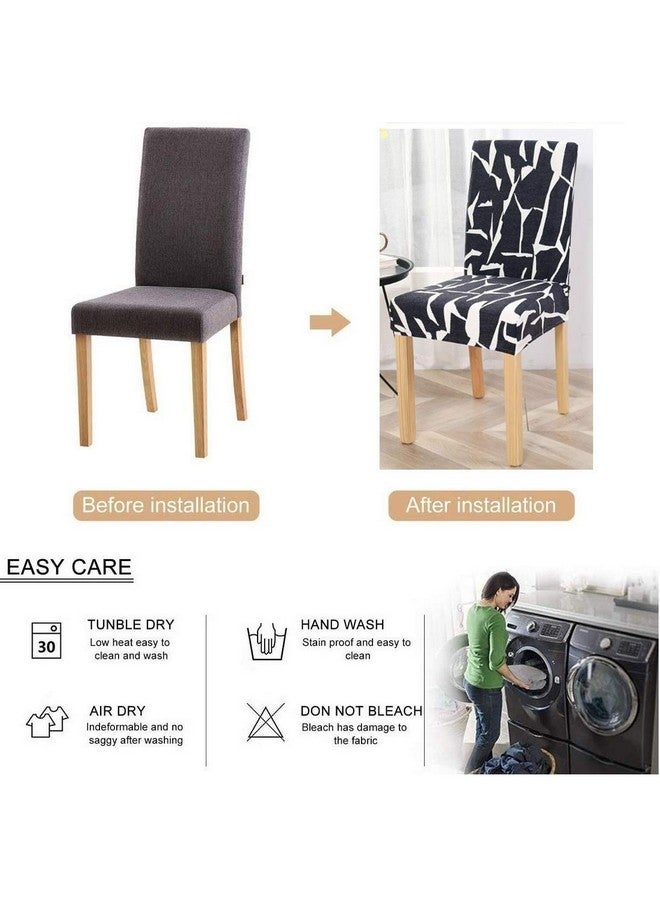 Lukzer غطاء كرسي طعام قابل للتمدد بتصميم أسود وأبيض من لوكزر 6 قطع | غطاء قابل للإزالة والغسل يناسب جميع الكراسي | 140 جرام من بوليستر سباندكس | غطاء واقي مرن للكراسي في المنزل والفنادق (CC-026-06) - Image 5