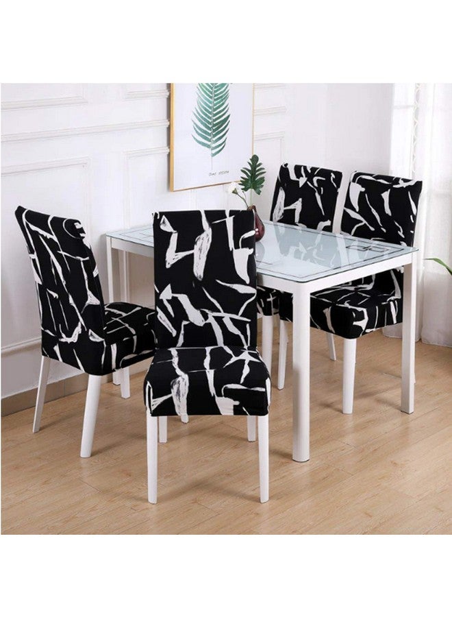 Lukzer غطاء كرسي طعام قابل للتمدد بتصميم أسود وأبيض من لوكزر 6 قطع | غطاء قابل للإزالة والغسل يناسب جميع الكراسي | 140 جرام من بوليستر سباندكس | غطاء واقي مرن للكراسي في المنزل والفنادق (CC-026-06) - Image 3