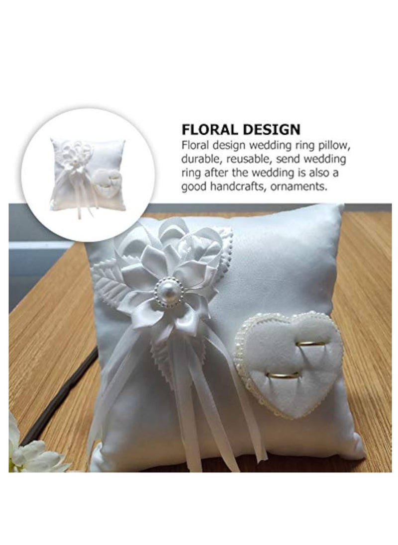 KASTWAVE Wedding Ring Pillow, Lace Pearl Wedding Ring Bearer Pillow Holder Cushion, Square Flower Bud Ring Pillow, 7.9 Inch Ring Bearer, for Wedding Party, White  - Image 2