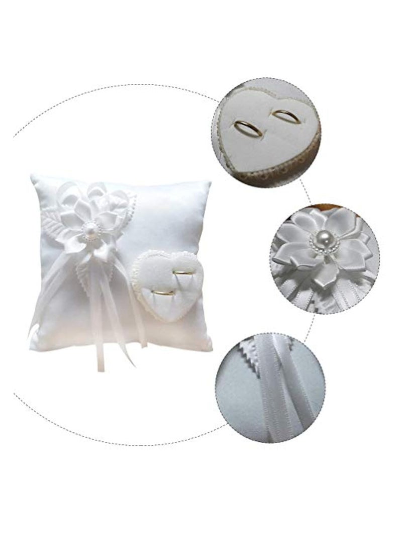 KASTWAVE Wedding Ring Pillow, Lace Pearl Wedding Ring Bearer Pillow Holder Cushion, Square Flower Bud Ring Pillow, 7.9 Inch Ring Bearer, for Wedding Party, White  - Image 4