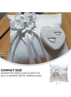 KASTWAVE Wedding Ring Pillow, Lace Pearl Wedding Ring Bearer Pillow Holder Cushion, Square Flower Bud Ring Pillow, 7.9 Inch Ring Bearer, for Wedding Party, White  - Image 3