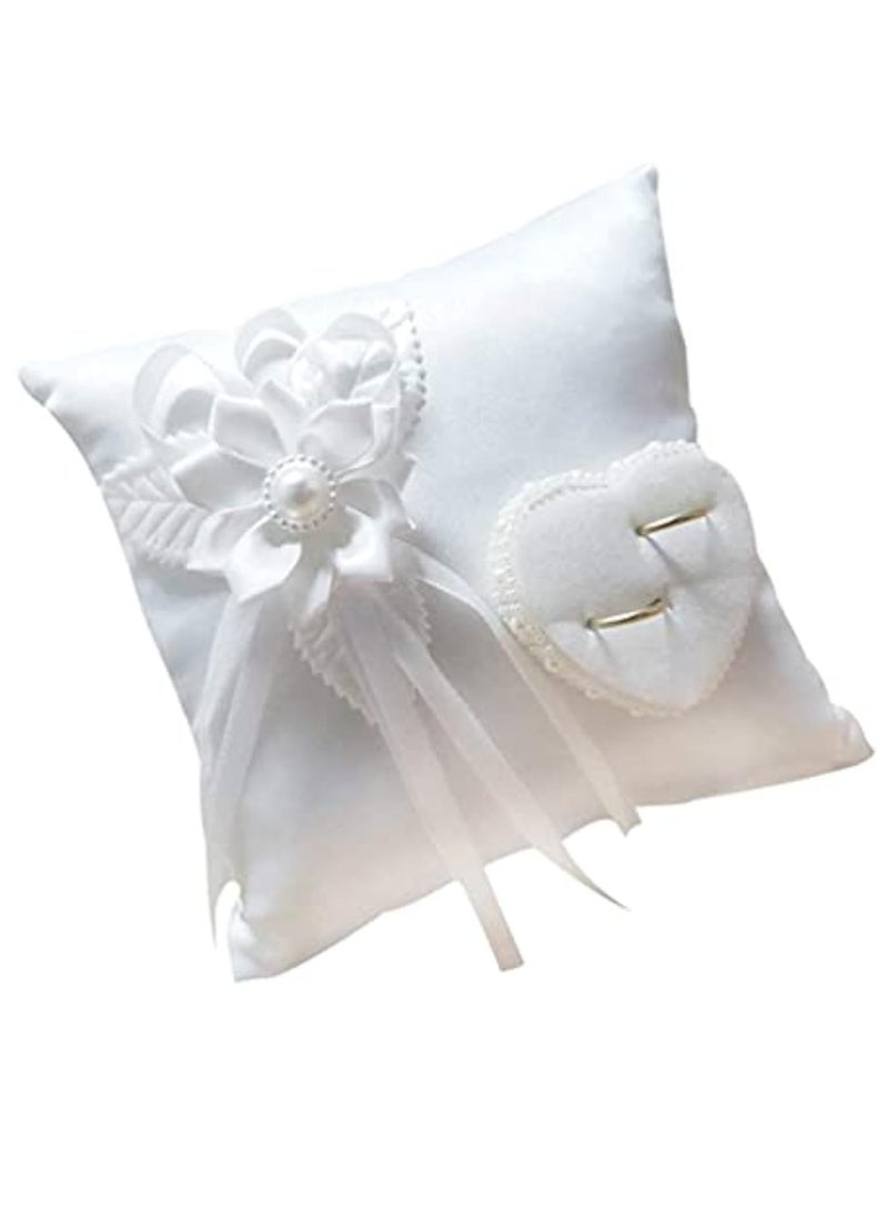 KASTWAVE Wedding Ring Pillow, Lace Pearl Wedding Ring Bearer Pillow Holder Cushion, Square Flower Bud Ring Pillow, 7.9 Inch Ring Bearer, for Wedding Party, White  - Image 1