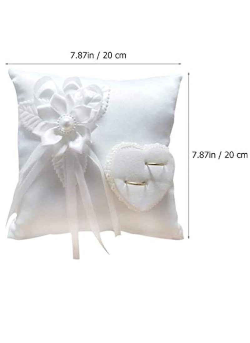 KASTWAVE Wedding Ring Pillow, Lace Pearl Wedding Ring Bearer Pillow Holder Cushion, Square Flower Bud Ring Pillow, 7.9 Inch Ring Bearer, for Wedding Party, White  - Image 5
