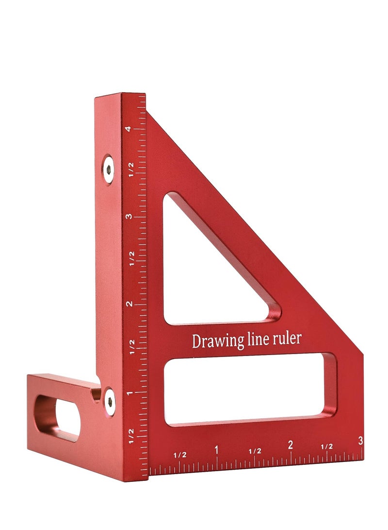 3D Multi Angle Measuring Ruler - 45/90 Degree Triangle Scriber Square Protractor, Miter Triangle Ruler Measuring Tool for Engineer Carpenter Woodworking Tool Aluminum Alloy(Red) - Image 1