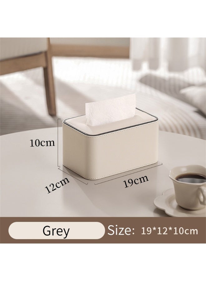Tissue Box, PU Leather Tissue Holder with Lid, Facial Tissue Case Napkin Dispenser for Home Office Bathroom Bedroom Car, 19*12*10cm, Beige - Image 2