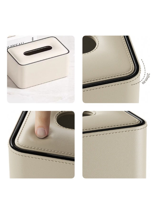 Tissue Box, PU Leather Tissue Holder with Lid, Facial Tissue Case Napkin Dispenser for Home Office Bathroom Bedroom Car, 19*12*10cm, Beige - Image 3