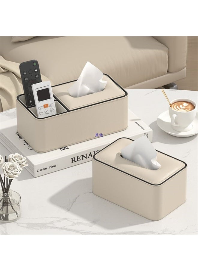 Tissue Box, PU Leather Tissue Holder with Lid, Facial Tissue Case Napkin Dispenser for Home Office Bathroom Bedroom Car, 19*12*10cm, Beige - Image 4
