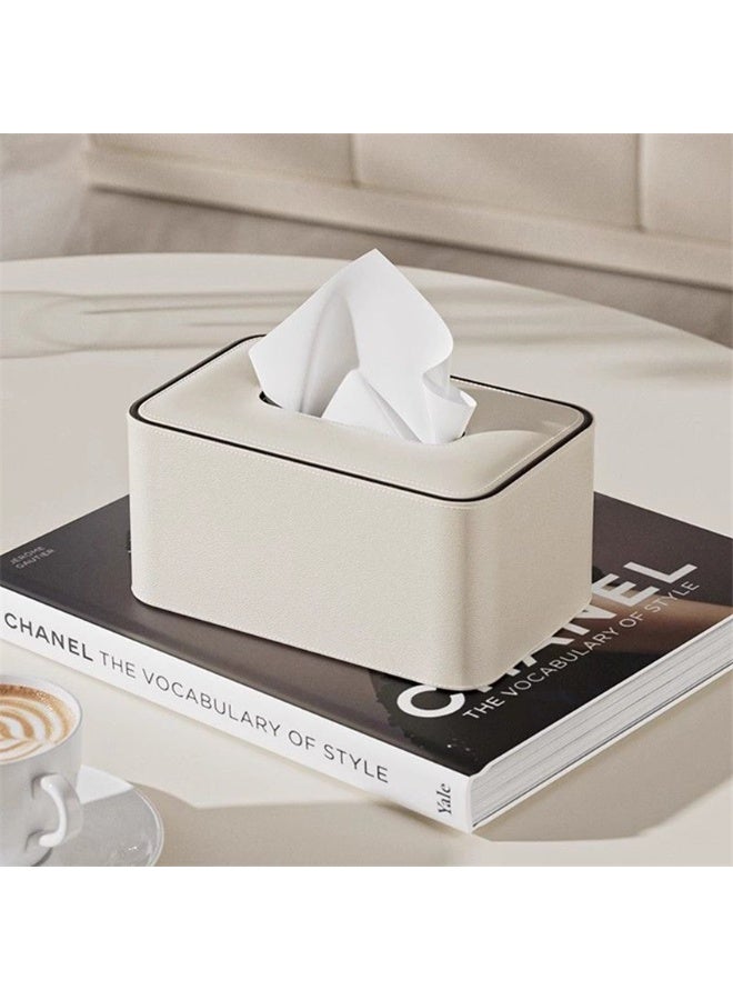 Tissue Box, PU Leather Tissue Holder with Lid, Facial Tissue Case Napkin Dispenser for Home Office Bathroom Bedroom Car, 19*12*10cm, Beige - Image 5