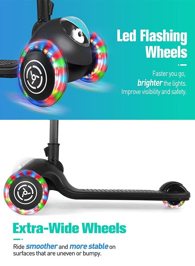 BAYBEE Panda Skate Scooter For Kids 3 Wheel Kids Scooter With Foldable 5 Height Adjustable Handle Baby Scooter With Led Pu Wheels Runner Kick Scooter For Children'S 3 To 10 Years Boys Girls Black - Image 2