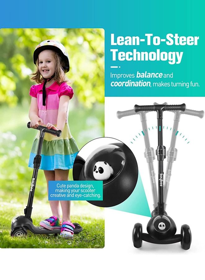 BAYBEE Panda Skate Scooter For Kids 3 Wheel Kids Scooter With Foldable 5 Height Adjustable Handle Baby Scooter With Led Pu Wheels Runner Kick Scooter For Children'S 3 To 10 Years Boys Girls Black - Image 5