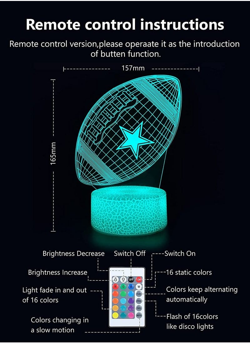 althiqahkey - 3D LED Multicolor Night Light Lamp  baseball cap  Football Helmet  Basketball Flat Acrylic Optical Illusion 16 Colors Touch Sensor Remote Control  Sports Fan Gift for Kids Boys - Image 1