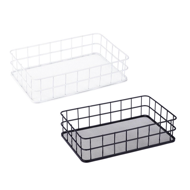 2 pcs Wrought Iron Storage Basket Mesh Sundries Container Desktop Cosmetics Organizer Household Supplies (Black) - Image 2