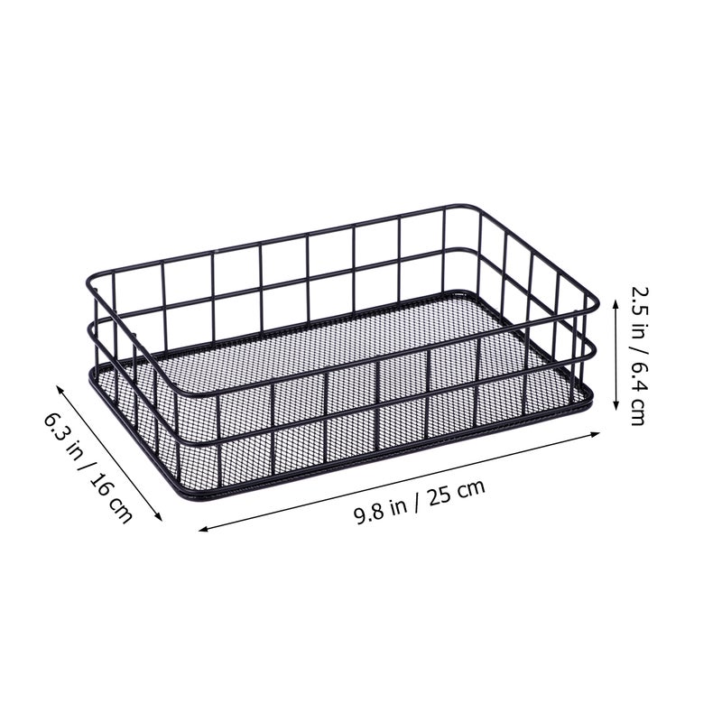2 pcs Wrought Iron Storage Basket Mesh Sundries Container Desktop Cosmetics Organizer Household Supplies (Black) - Image 4