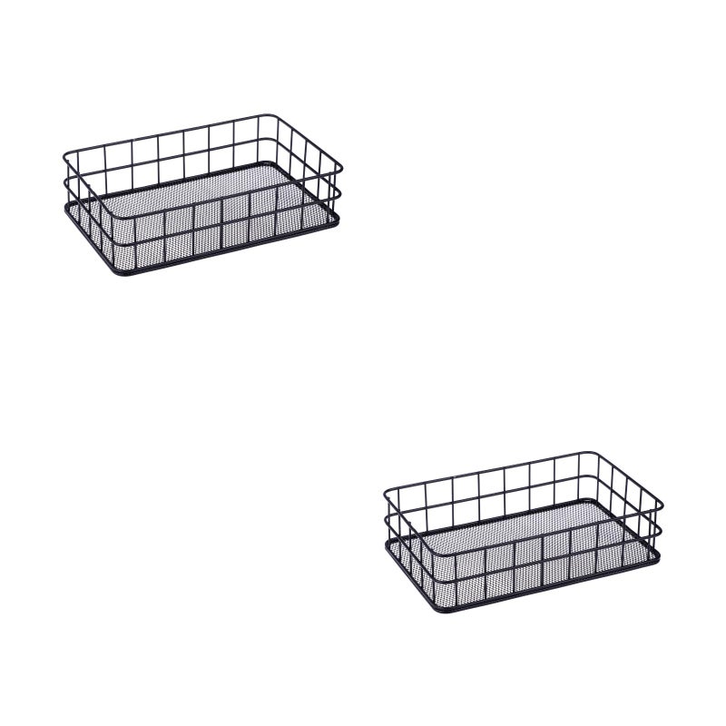 2 pcs Wrought Iron Storage Basket Mesh Sundries Container Desktop Cosmetics Organizer Household Supplies (Black) - Image 1