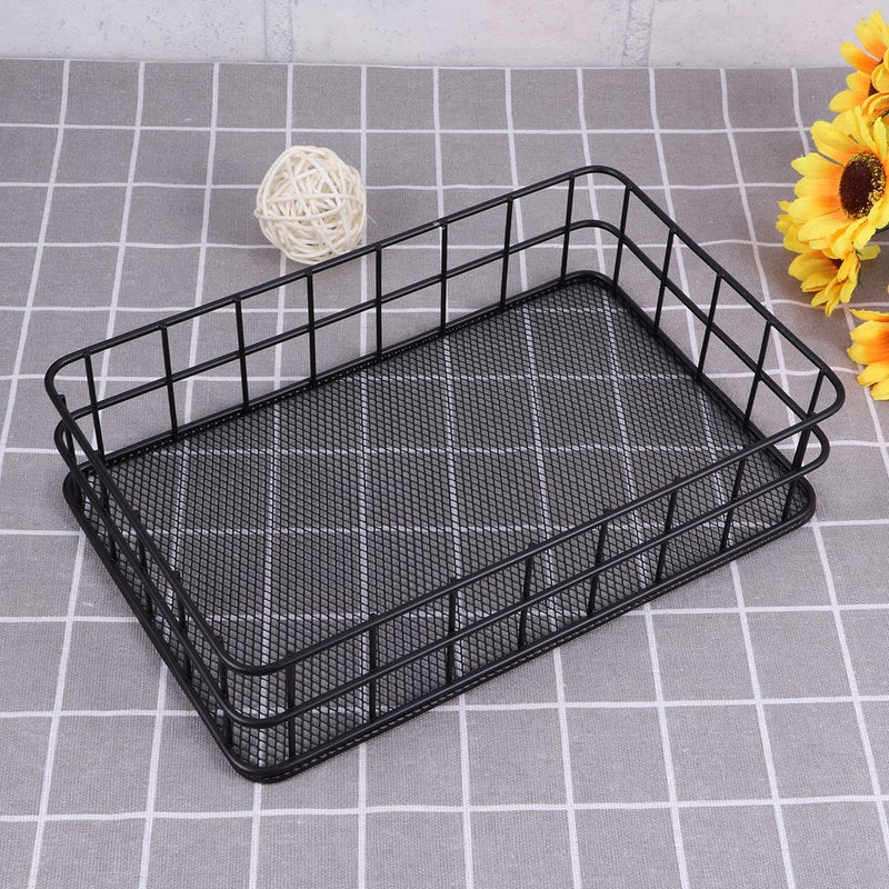 2 pcs Wrought Iron Storage Basket Mesh Sundries Container Desktop Cosmetics Organizer Household Supplies (Black) - Image 5