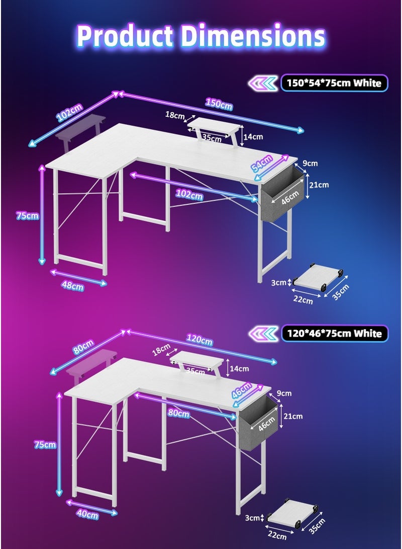 Canadel Gaming Desk, Reversible L-Shaped Computer Corner Desk with Movable Monitor Stand, Storage Bag and PC Tower Stand, Study Table for Home Office - Image 2