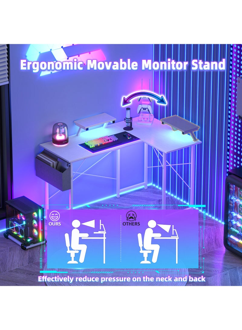 Canadel Gaming Desk, Reversible L-Shaped Computer Corner Desk with Movable Monitor Stand, Storage Bag and PC Tower Stand, Study Table for Home Office - Image 4