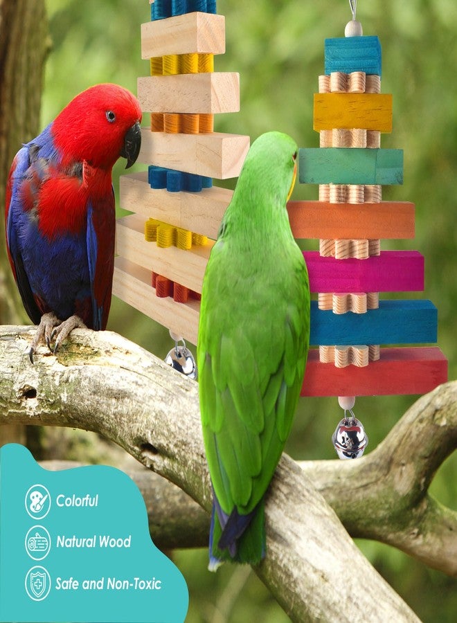 DBNESS 2 Pcs Bird Toys for Parrots, Colorful Natural Large Parrot Toy Hanging Chew Wood Block with Bell for Medium to Large Cockatiels, Conures, African Greys, Amazon - Image 5