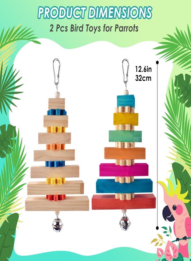 DBNESS 2 Pcs Bird Toys for Parrots, Colorful Natural Large Parrot Toy Hanging Chew Wood Block with Bell for Medium to Large Cockatiels, Conures, African Greys, Amazon - Image 2