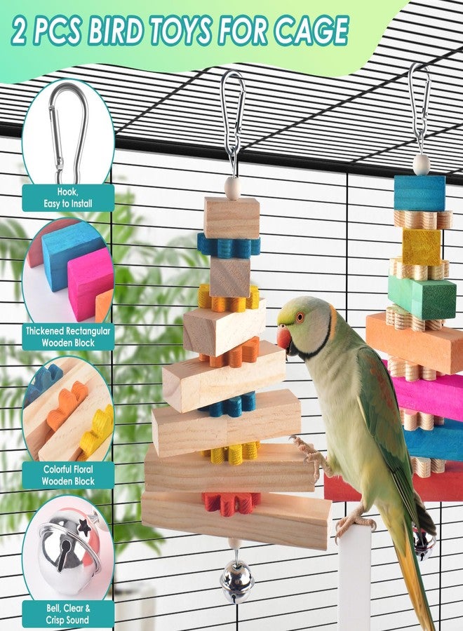 DBNESS 2 Pcs Bird Toys for Parrots, Colorful Natural Large Parrot Toy Hanging Chew Wood Block with Bell for Medium to Large Cockatiels, Conures, African Greys, Amazon - Image 4