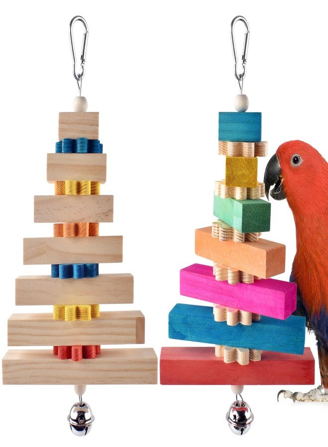 DBNESS 2 Pcs Bird Toys for Parrots, Colorful Natural Large Parrot Toy Hanging Chew Wood Block with Bell for Medium to Large Cockatiels, Conures, African Greys, Amazon - Image 1